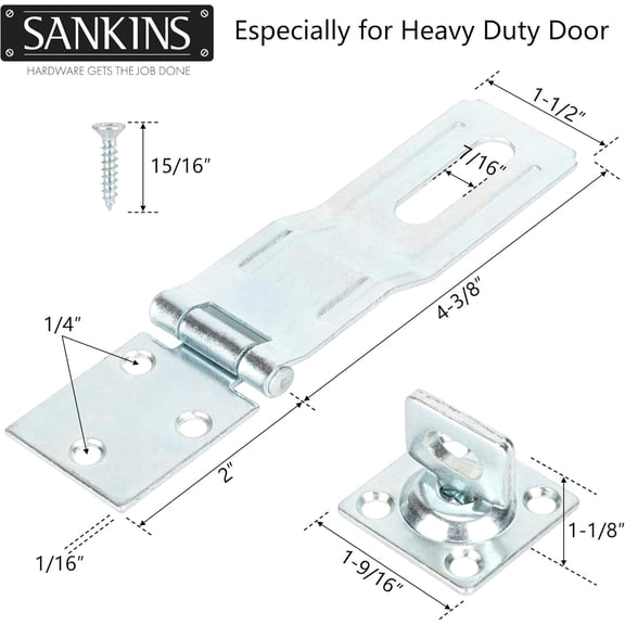 GVDCC-4-1/2" Swivel Staple Safety Hasps, Gate Door Hasp Latches Safety Packlock Clasp Locking with Twist Knob for Fence, Gate, Cabinet, in Zinc Plated, 2 Pack