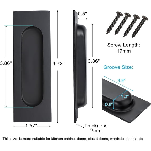 GVDCC-4.72 Inch Recessed Finger Flush Pulls for Kitchen Cabinet Door Closet Door, Small Sliding Cupboard Door Handle, Matte Black Stainless Steel Door Pulls Hardware(2 Pack)