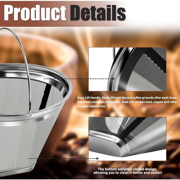 GVDCC -#4 Coffee Filter Reusable Coffee Filter Stainless Steel Coffee Filter Compatible with Technivorm Moccamaster KBGV KBT 79112 53923 59691 etc. Durable Stainless Steel Filter for Sustainable Brew