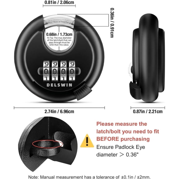 GVDCC-4 Digit Combination Disc Padlock with Hardened Steel Shackle Combo Lock for Sheds, Storage Unit, School Gym Locker and Fence (Black,1Pcs)