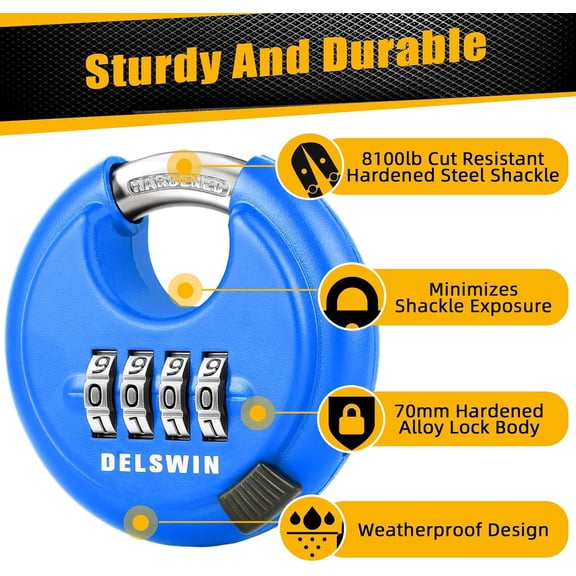GVDCC-4 Digit Combination Disc Padlock with Hardened Steel Shackle Silver Lock for Sheds, Storage Unit, Gym and Fence (Blue 1Pcs)