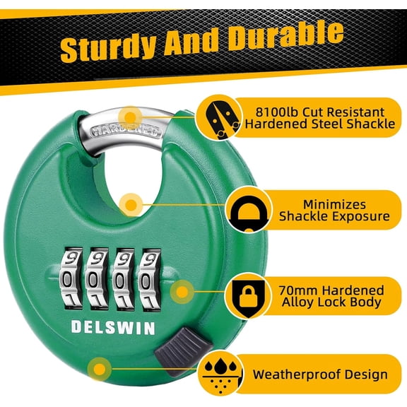 GVDCC-4 Digit Combination Disc Padlock with Hardened Steel Shackle Silver Lock for Sheds, Storage Unit, Gym and Fence (Green 1Pcs)