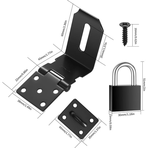 GVDCC-4 Inch 90 Degree Padlock Hasps, Stainless Steel Latch Lock Padlock Hasp with Padlock and Keys Set, Right Angle Safety Door Latches, Gate Lock Hasp Latches for Cabinets, Closets Doors