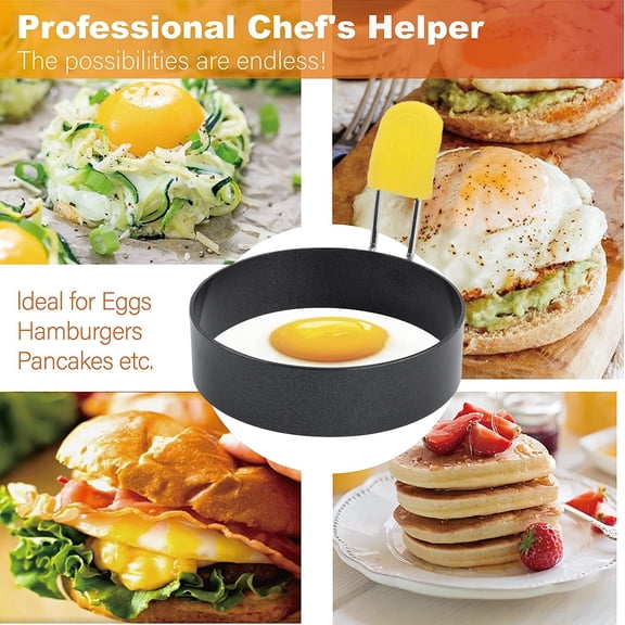 GVDCC-4 Inch Large Egg Rings for Frying Eggs, 2 Pack Stainless Steel Egg Cooking Rings Nonstick Round Egg Shaper Mold with Anti-scald Handle for English Muffins Pancake Cooking Griddle