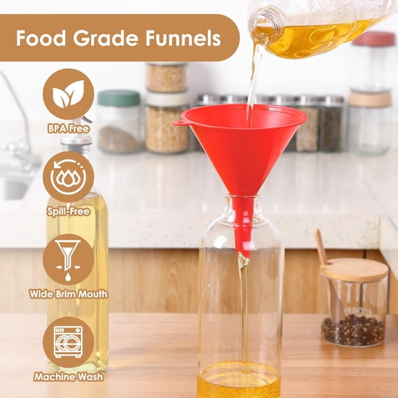 GVDCC-4 PCS Plastic Kitchen Funnel Set with Clean Brush, Food Grade Funnel for Kitchen Use Filling Bottles, Liquid, Protein Powder, Multifunctional Funnels for Cooking, Lab and Automotive Use