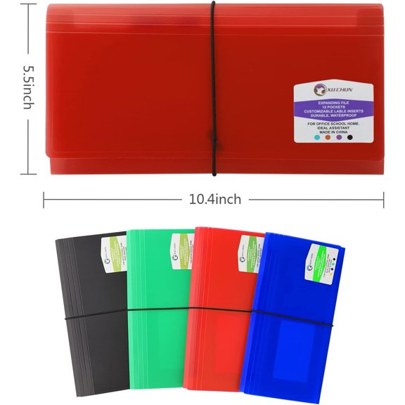GVDCC-4 Pack 13 Pockets Receipt Organizer,Small Expanding File Foder for Receipts,Coupons