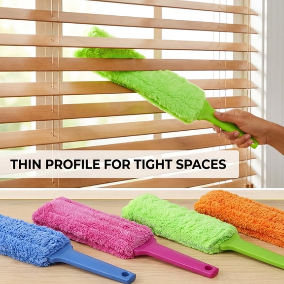 GVDCC-4 Pack 15 inch Reuseable Microfiber Feather Duster, Blind Duster, Gap Duster, Removable and Washable Head, Cleaning Tool for Window, Blind, Car, Wall, Dead Corner Gap, Furniture, Sofa, Screen
