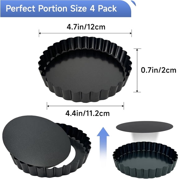GVDCC-4 Pack 5-Inch Tart Pans with Removable Bottom, Nonstick Quiche Pan Fluted Pie Pans for Baking Treats, Pie, Quiches, Tartlets