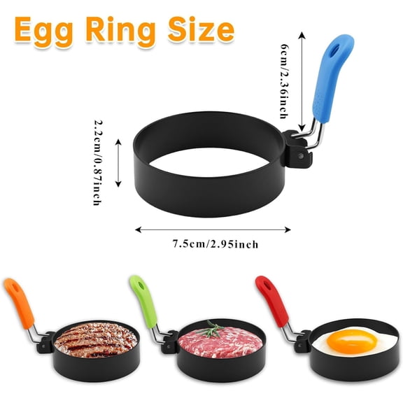 GVDCC-4 Pack Egg Ring Molds, Circular Egg Cooker Rings with Anti-scald Handle, Cooking Molds For Eggs, Pancakes, Mini Omelets