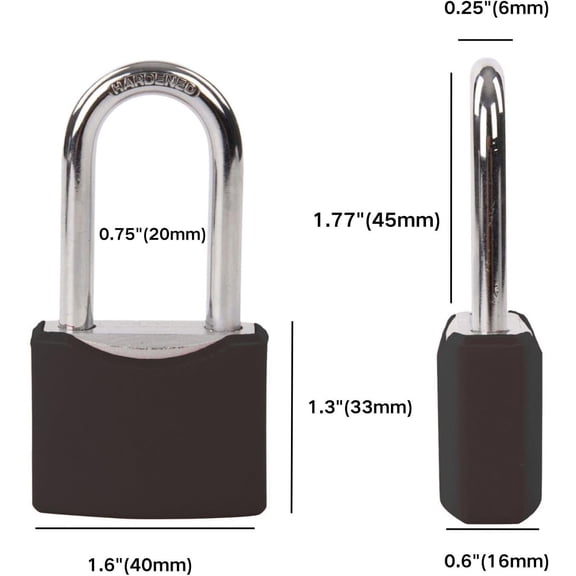 GVDCC- 4-Pack Heavy Duty Outdoor Padlocks, Keyed Alike 1-9/16" Solid Steel, 1-3/4" Long Shackle, Weatherproof Rustproof Lock with 4 Same Keys for Gate, Fence, Toolbox, Gym & School Locker Black