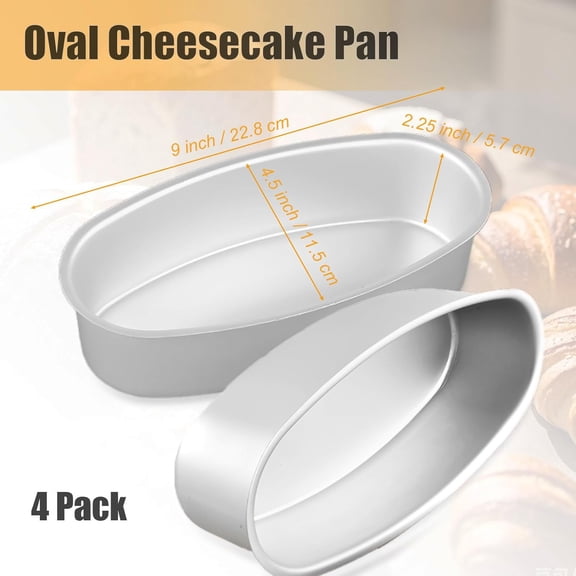 GVDCC-4 Pack Oval Aluminum Cake Pan, 8 Inch Cheesecake Pan Non-stick Breads Loaf Bakeware Mold for Cake, Cheesecake Tiramisu, Fruitcake, Home, Kitchen
