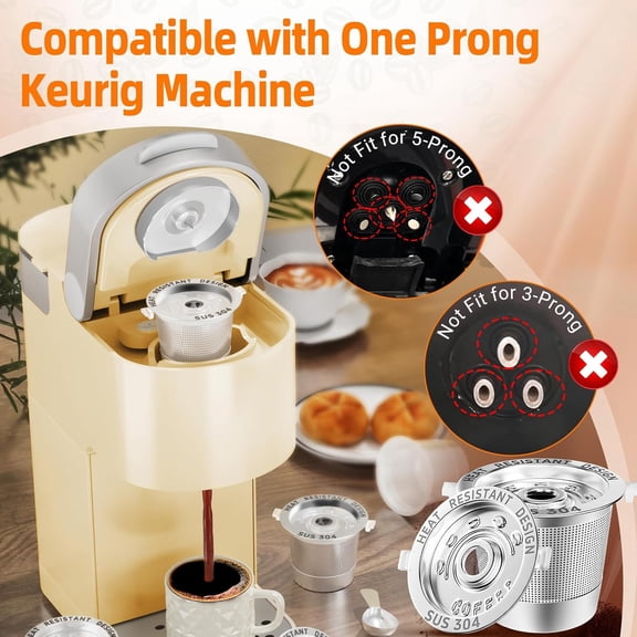GVDCC -4 Pack Reusable K Cups Coffee Pods for Keurig 1.0: Stainless Steel Refillable K Cups - Reusable Coffee Filters for Coffee Machine, SUS 304, BPA-Free, Heat Resistant Handles, Scoop