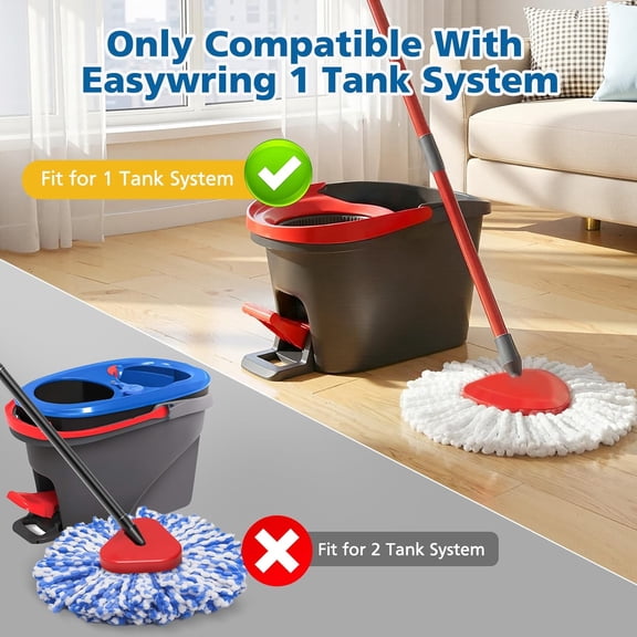 GVDCC-4 Pack Spin Mop Replacement Head Spin Mop Refills Compatible with O Ceda EasyWring 1-Tank System, 100% Microfiber Mop Cleaning Machine Washable Spin Mop Head for Easywring 1 Tank System, White