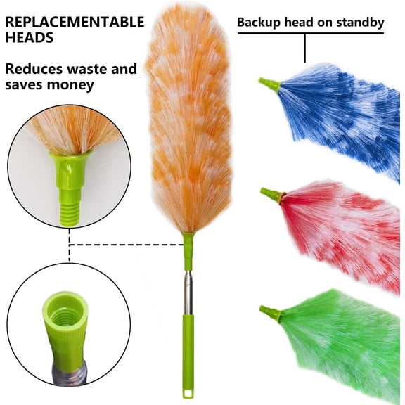 GVDCC-4 Pack Washable Electrostatic Duster, Extendable Pole 25" to 55", Feather Duster for Cleaning, Electrostatic Feather Duster