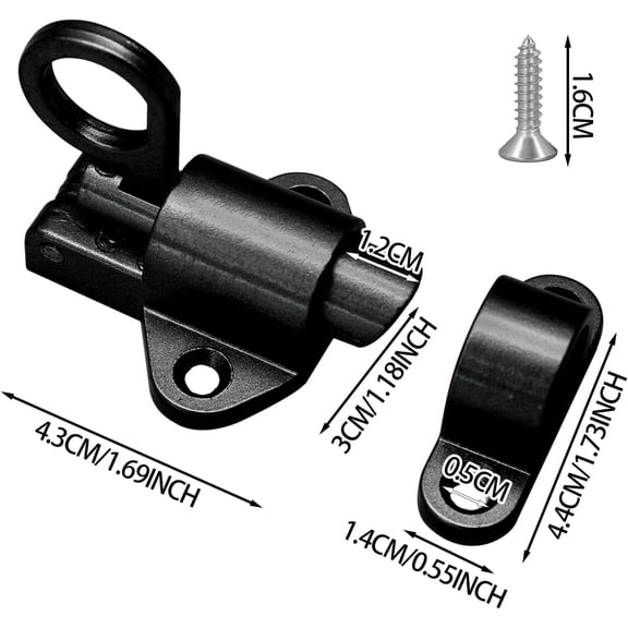 GVDCC-4 Packs Self Closing Latch Spring Door Lock, Resilient Bolt Latch Security Automatic Gate Lock, Spring Barrel Slide Door Lock with Screws for Cabinet Window Wooden Fence, Black