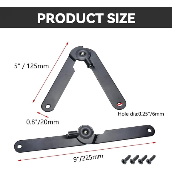GVDCC-4 Pcs 180 Degree Rotatable Support Hinges, 9" Folding Lid Support Hinges for Furniture Cabinet Cupboard Box Jewellery Gift Door Hardware Locks Box Makeup Stool Folding Chair, Black
