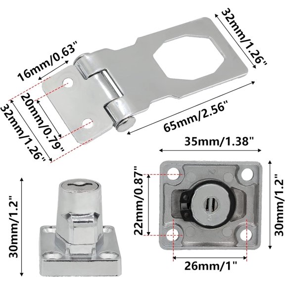 GVDCC-4 Pcs Keyed Hasp Locks 2.5 Inch Twist Knob Keyed Locking Hasp, Metal Safety Hasp Latches Keyed Different for Small Doors, Cabinets (Silver)