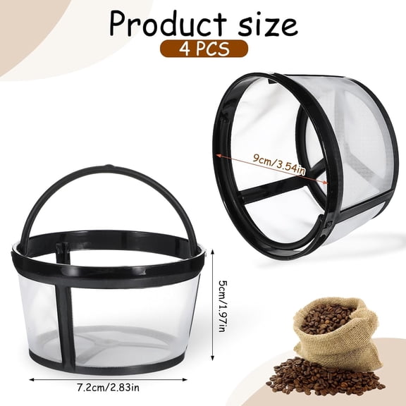 GVDCC -4 Pcs Reusable Coffee Filter with Handle Basket-Style Filter Fits Coffee Makers and Brewers Replaces Your Paper Strainer for Most 4-5 Cup Basket Machine