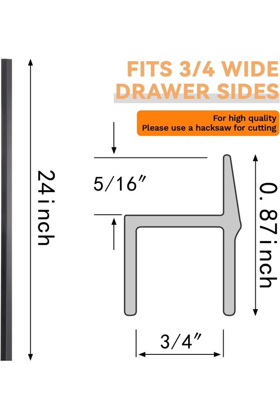 -4 Pieces Hanging File Rails PVC Black File Rails Hanging System Keeping Your Folders Neat and Organized(3/4 Inch Drawer Sides 24 Inch Long)