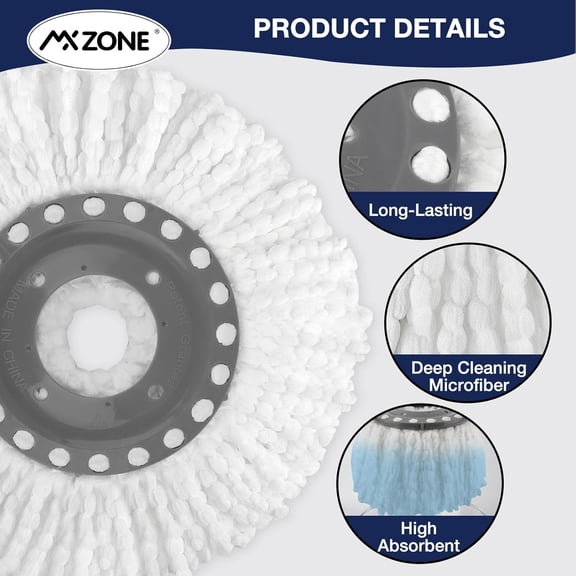 GVDCC-4 Premium Replacement Mop Heads Refills, Compatible for Hurricane Spin Magic Mop Head, fits 6.3 Standard Replacement Round Spin Mop Heads Microfiber, Inner Hole 2.5'' Only - Machine Washable,