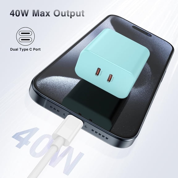 GVDCC -40W Dual USB C Charger Block,2-Port Fast USB-C Power Adapter Wall Charger Plug Type C Charging Block for Laptop Computer & Tablets/Phones iPhone 15/14/13/12/11/X, iPad,Samsung,Google 2pack