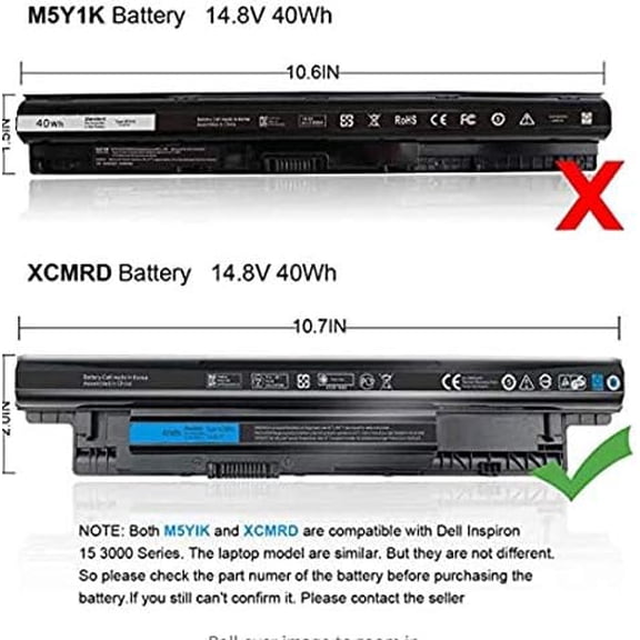 GVDCC-40WH XCMRD 14.8V Battery for Dell Inspiron 15 3000 Series 15 3521 3537 3531 3542 3543 3541 3878 15R 5521 5537 17 3721 3737 17R 5737 5721 14 3421 3442 3443 Latitude 3440 3540 P28F P40F P26E