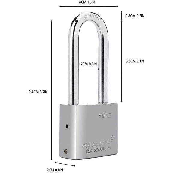 GVDCC-40mm Long Shackle Padlocks for Outdoor Use All Weather Resistant, Alloy Steel Heavy Duty Lock with 4 Keys