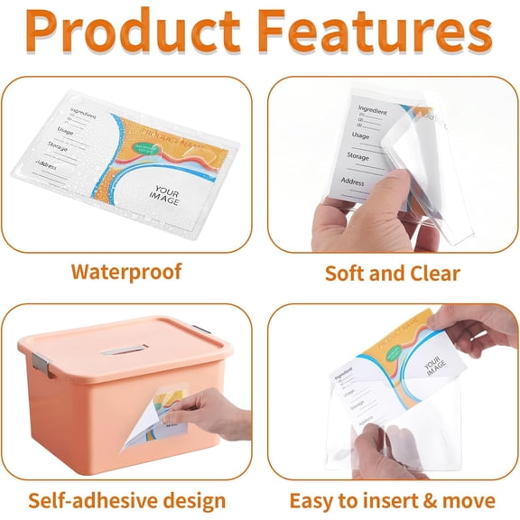 GVDCC-44 Pack Storage Bins Labels, 4x6 Photo Sleeves, Clear Index Card Holder, Plastic Adhesive Pockets for Tote Cards Organizing Bins Box Drawer