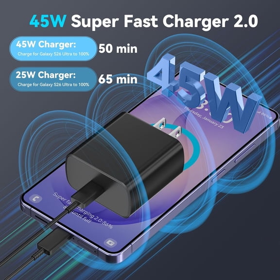 GVDCC -45W Super Fast Charger USB Type C Charger Cord 5FT with Android Phone Charger Fast Charging Block for Samsung Galaxy S26/S26 Ultra/S26+/S25/S25 Ultra/S25+/S24/S23/S22/S20/S21/Note 20/Note 10,