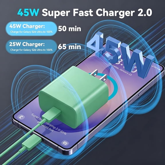 GVDCC -45W Super Fast Charger USB Type C Charger Cord 6.6FT with Android Phone Charger Fast Charging Block for Samsung Galaxy S26/S26 Ultra/S26+/S25/S25 Ultra/S25+/S24/S23/S22/S20/S21/Note 20/Note 10