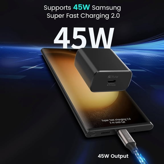 GVDCC -45W USB-C Charger,2-Pack 45 Watt Super Fast Charger Type C Wall Charging Block with 2X 10FT Type C Cable for Cable for Samsung Galaxy S26 Ultra/S26/S25+/S25 Ultra/S24+/S23/S22,Note 10/20, Tab