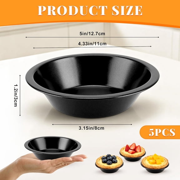 GVDCC-4Inch Mini Pie Pans Pie Plates Mini Tart Pans for Baking Round Bakeware Set for Baking Dessert Set of 5- Black