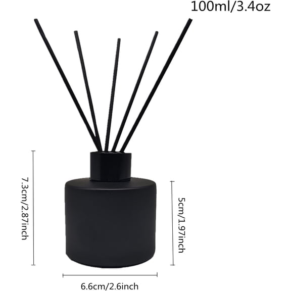 GVDCC-4PCS Reed Diffuser Bottle, Empty Matte Black Glass Jar with Black Sticks,Fragrance Replacement Container 100ml(4, Round)