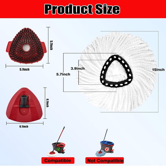 GVDCC-4Pcs Spin Mop Replacement Heads,Mop Replacement Heads Compatible with Ocedar Easywring 1-Tank System,Mop Refill Attachment for Bathroom,Kitchen and Various of Hard Floors (Machine Washable)