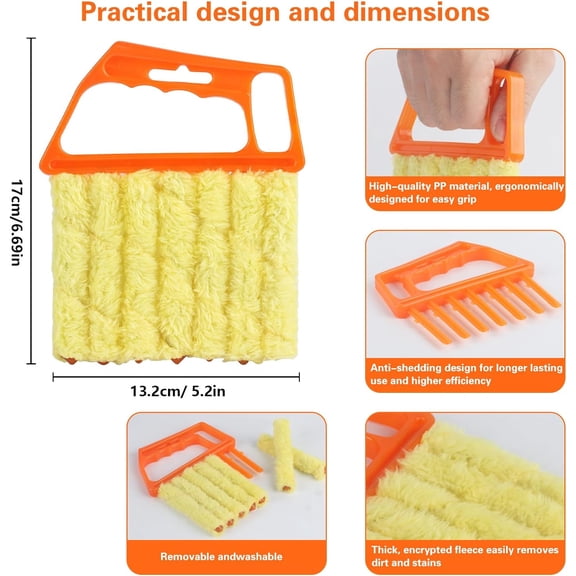 GVDCC-4Pcs Window Venetian Blind Cleaner Duster Tool,Feather Blind Duster for Cleaning,Washable 7 Finger Dusters Brush Dusting Cleaner Tool for Window Shutters Air Conditioner Vinyl Wood Blinds + 4 C