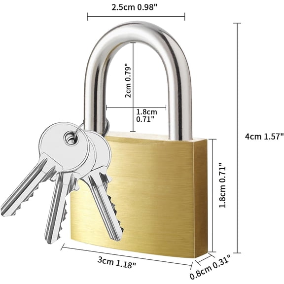 GVDCC-4pcs Solid Brass Padlock with Key, Small Pad Lock with Key, Padlocks with 12 Same Keys, Storage Lock Shackle for Locker Outdoor Indoor Use