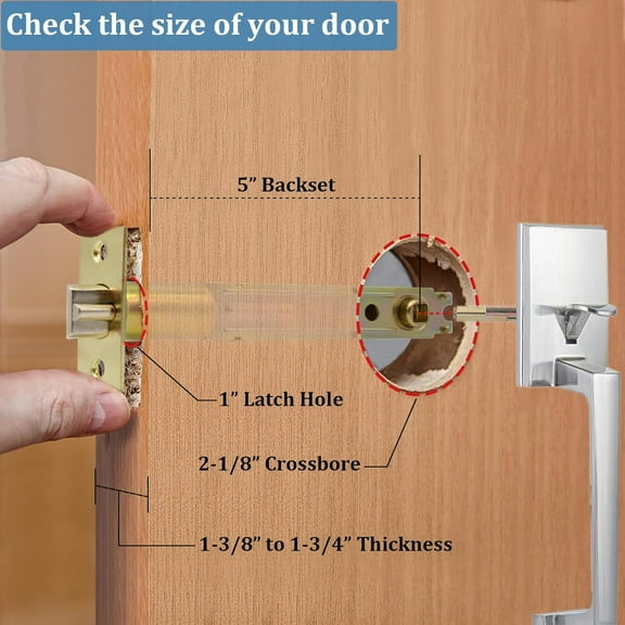 GVDCC-5-Inch Deadlatch Door Lock Replacement Latch with Square Interface Fits 5 Inch Backset Standard Entry Doors Knobset or 90Rotation Leverset, Polished Brass