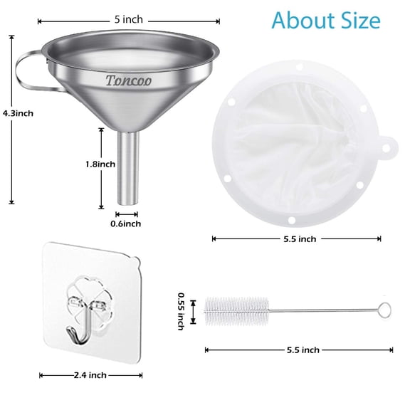 GVDCC-5-Inch Premium Stainless Steel Funnel with 200 Mesh Food Strainer, Kitchen Funnel for Bottles