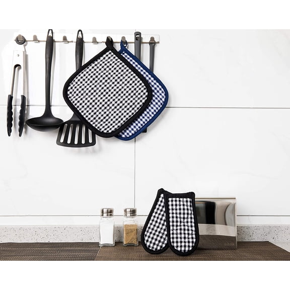 GVDCC-5 PCS Pot Holders for Kitchen, Cotton Potholers with Great Heat Resistance, Hot Pads, Trivets for Cooking and Baking Black