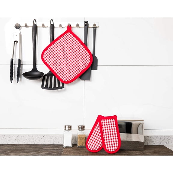 GVDCC-5 PCS Pot Holders for Kitchen, Cotton Potholers with Great Heat Resistance, Hot Pads, Trivets for Cooking and Baking Red