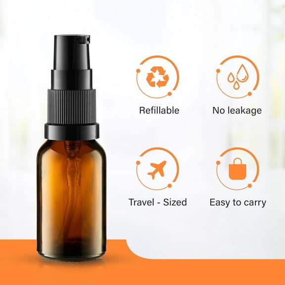 GVDCC-5 Pack Empty Refillable Glass Amber Pump Bottle Ideal for Lotion Cream Essential Oil Travel Small Container,15ml