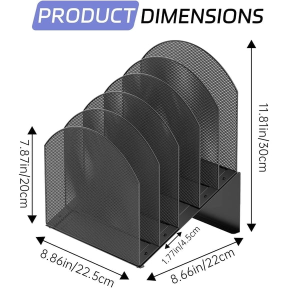 GVDCC-5-Section Desk File Organizer, Vertical File Organizer for Desk, Mesh Mail Holder for Letter Size Folders, Black
