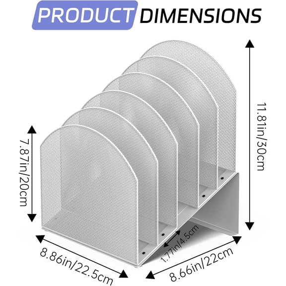 GVDCC-5-Section Desk File Organizer, Vertical File Organizer for Desk, Mesh Mail Holder for Letter Size Folders, White