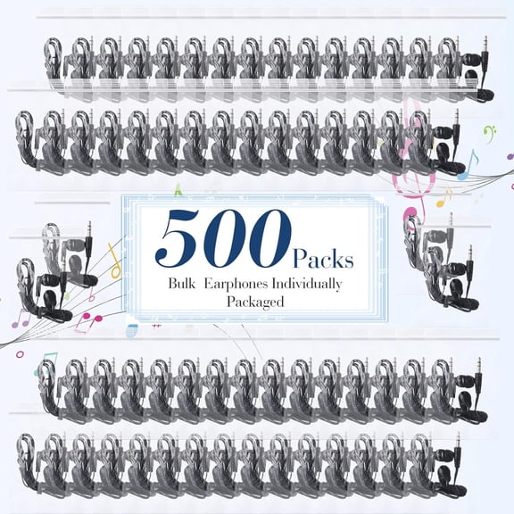 GVDCC -50 Pack Wired Earbuds Bulk for Classroom Ear Headphones Wired Basic Student Earbuds No Microphone with 3.5MM Jack for Class Laptop School Library, Individually Bagged (Black)