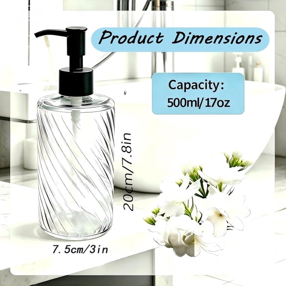 GVDCC-500ml/17oz Textured Glass Soap Dispenser, 2-Piece Premium Set, Refillable Liquid Soap Bottles, Suitable for Bathroom and Kitchen Use, Can Be Used for Hand Soap, Dishwashing Liquid or Lotion.