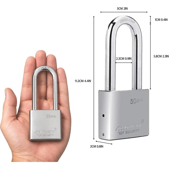 GVDCC-50mm Long Shackle Padlocks for Outdoor Use All Weather Resistant, Alloy Steel Heavy Duty Lock with 4 Keys