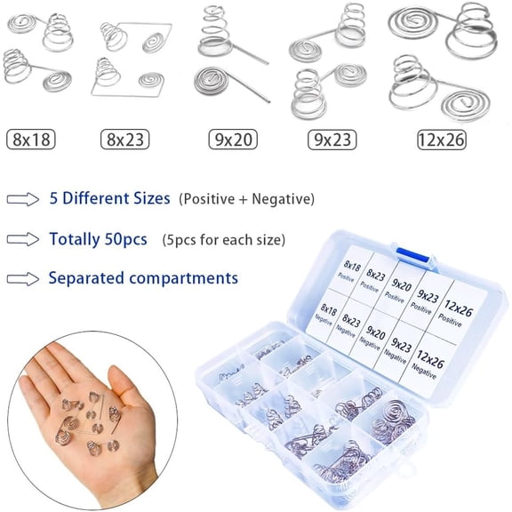 GVDCC-50pcs AA/AAA Battery Conversion Springs Kit, Positive and Negative Contact Coils, Battery Spring Replacement for Remote Control