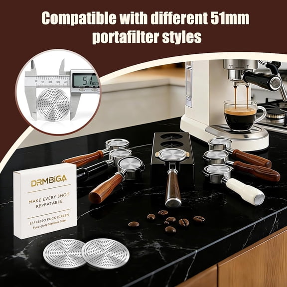 GVDCC -51mm Puck Screen 2 Pack, 0.8mm Thickness 150m Reusable Espresso Puck Screen, Dual-Layer 316 Stainless Steel Coffee Filter Screen for 51mm Portafilter Basket, Even Extraction Barista Tool
