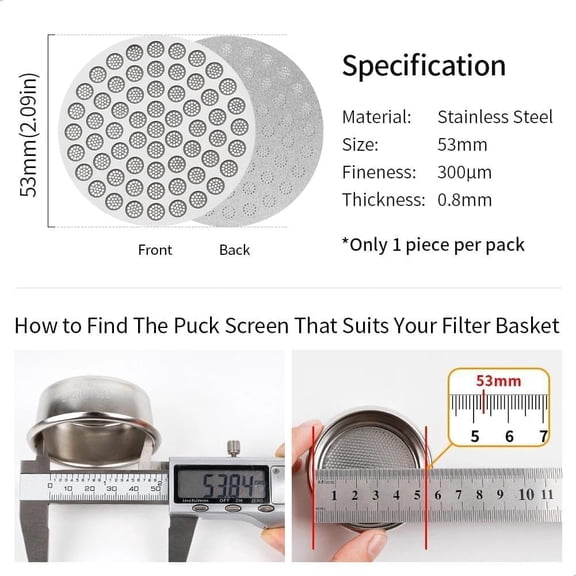 GVDCC -53mm Espresso Puck Screen Reusable Mesh Coffee Filter 0.8mm Thickness Puck Screen Stainless Steel Lower Shower Screen for 54mm Protafilter Basket