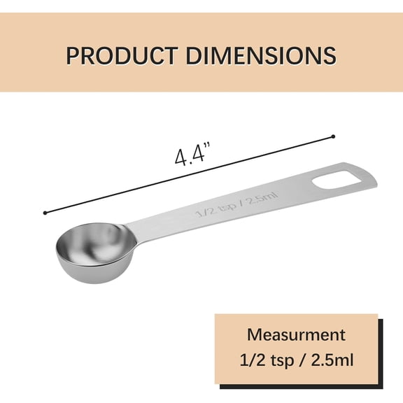 GVDCC-5PCS 1/2tsp (1/6tbsp, 2.5ml) Single Measuring Spoon, Stainless Steel Individual Teaspoons Only
